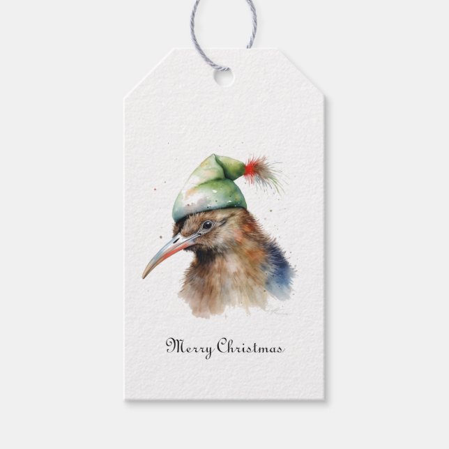 Cute Kiwi Bird i jul Elf Hat, anpassningsbar Presentetikett (Framsidan)