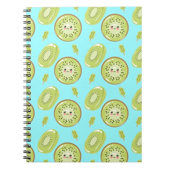 Cute Kiwi Blue Fruit Sommaren Fresh Kawaii Mönster Anteckningsbok (Framsidan)