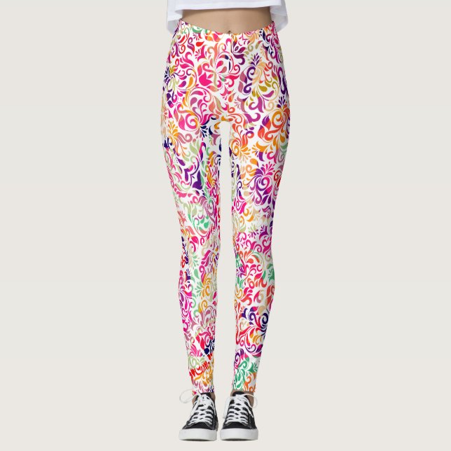 Cute, klassiska färgämnen, blommor med mönster leggings (Framsida)