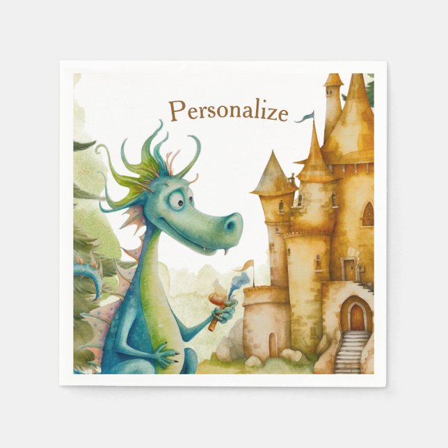 Cute Knight Dragon Castle Födelsedagsfest Kids Pappersservett (Framsidan)