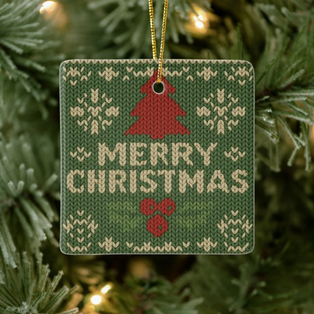 cute knit merry christmas julgransprydnad keramik (Träd)