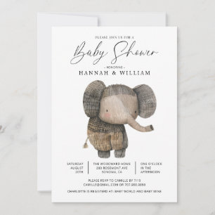 Cute Knitten Safari Elephant Baby Shower Inbjudningar