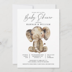Cute Knitten Safari Elephant Baby Shower Inbjudningar