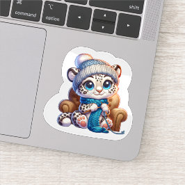 Cute Knitting Anime Kawaii Snow Leopard Stickers Klistermärken