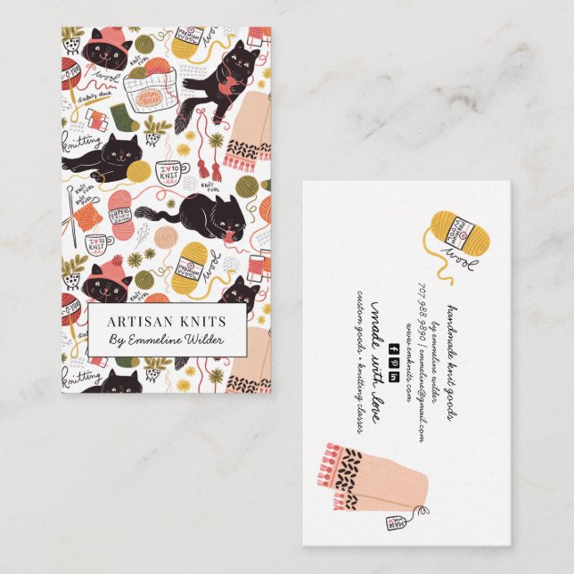 Cute Knitting Business and Knitting Instruction Visitkort (Fram/baksida)