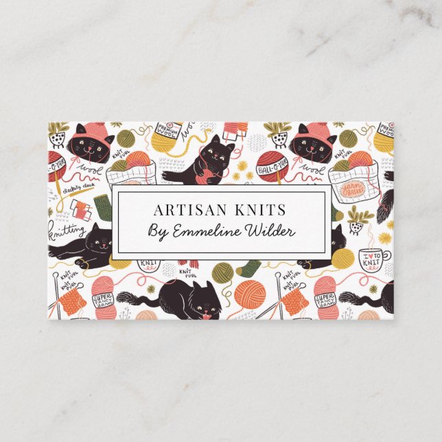 Cute Knitting Business and Knitting Instruction Visitkort (Framsida)