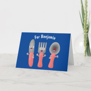 Cute knivar gaffel och tecknad av sadelbestick kort