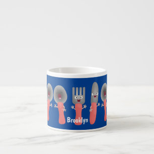 Cute knivar-gaffel och tecknad av skedkalvar espressomugg