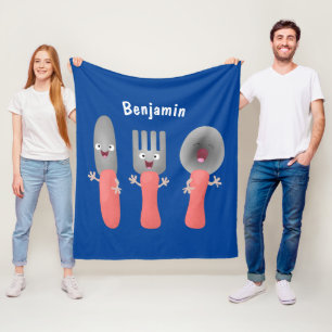 Cute knivar-gaffel och tecknad av skedkalvar fleecefilt