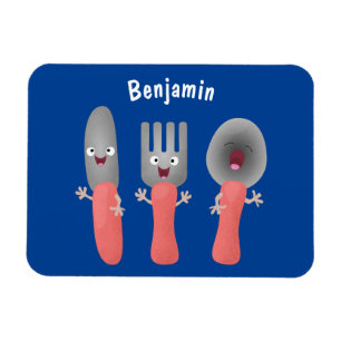 Cute knivar-gaffel och tecknad av skedkalvar magnet