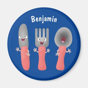 Cute knivar-gaffel och tecknad av skedkalvar magnet