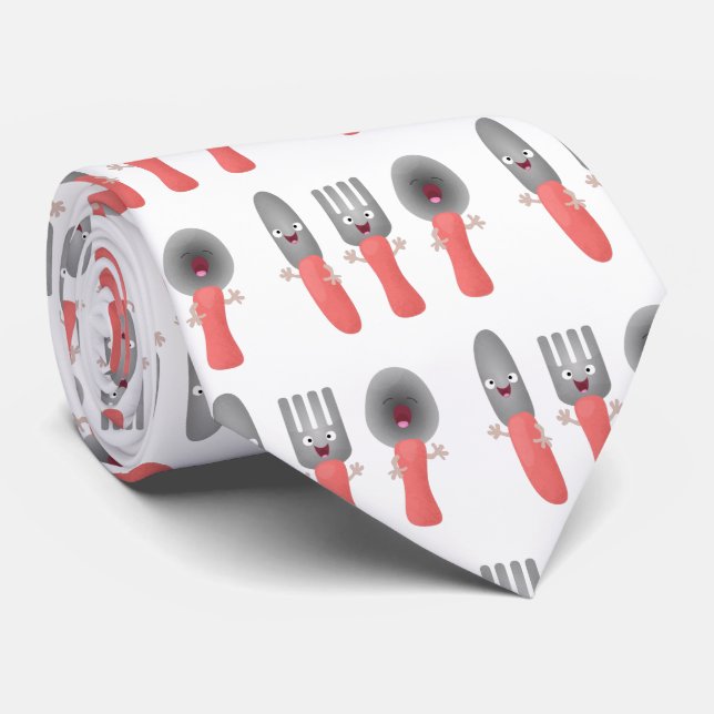 Cute knivar-gaffel och tecknad av skedkalvar slips (Rullad)