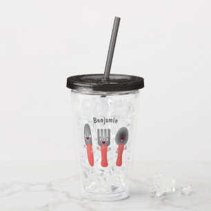 Cute knivar-gaffel och tecknad av skedkalvar take away mugg