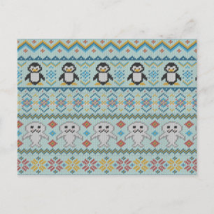 Cute Knkunnig Penguin och Seal Mönster Vykort