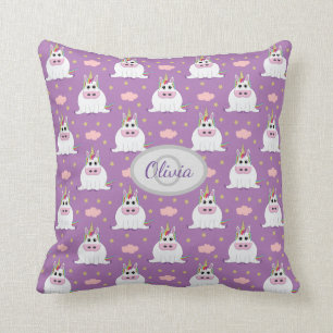 Cute knubbig baby Unicorn mönster, monogram lila Kudde