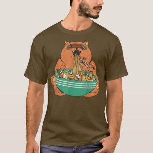 Cute Knubbig Cat Eating Ramen Noodles Ramen Älskar T Shirt