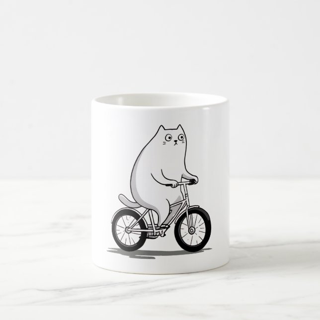 Cute Knubbig Cat Riding a Bicycle Tecknad Kaffemugg (Center)