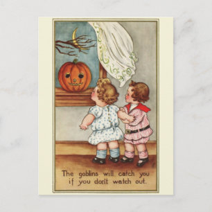 Cute Knubbig Children 1910s Halloween Postcard Vykort
