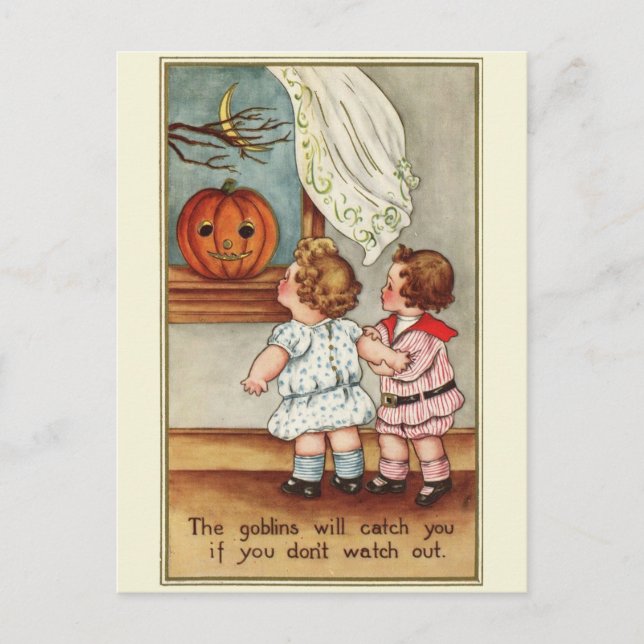 Cute Knubbig Children 1910s Halloween Postcard Vykort (Framsida)
