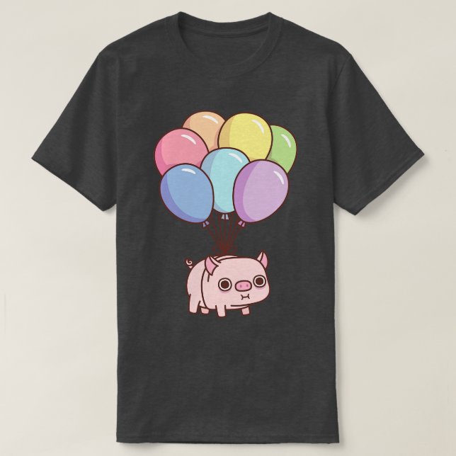Cute Knubbig Gris med regnbågsballonger T Shirt (Design framsida)