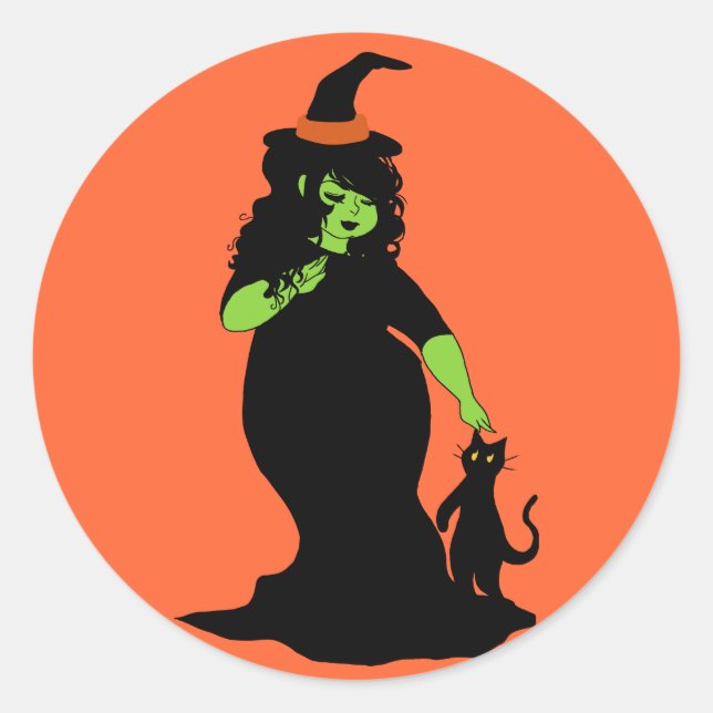 Cute Knubbig Grönt Witch Runt Klistermärke (Framsida)