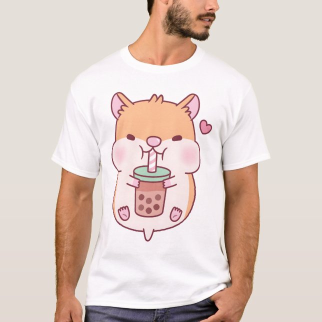 Cute Knubbig Hamster Kärlek Boba Tea T Shirt (Framsida)