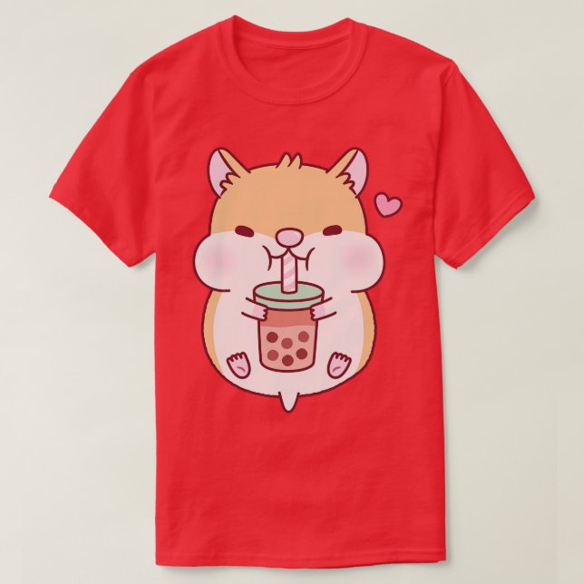 Cute Knubbig Hamster Kärlek Bubble Tea T Shirt (Design framsida)