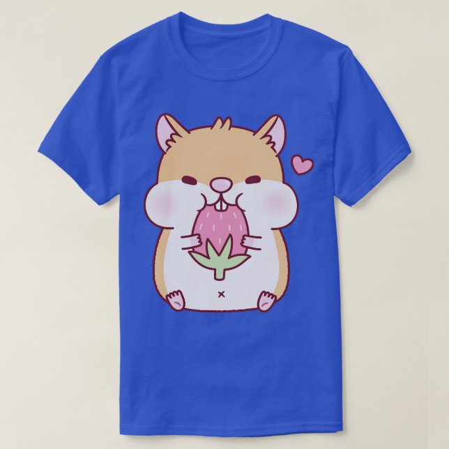 Cute Knubbig Hamster Munching på jordgubbar T Shirt (Design framsida)