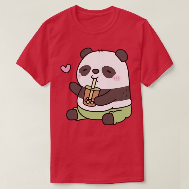 Cute Knubbig Panda Bear Kärlek Bubble Tea T Shirt (Design framsida)