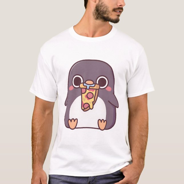 Cute Knubbig penguin med Pepperoni Pizza Slice T Shirt (Framsida)