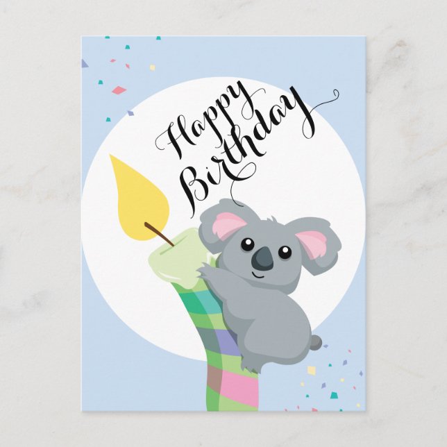 Cute Knubbig tecknad Koala-illustration födelsedag Vykort (Framsida)