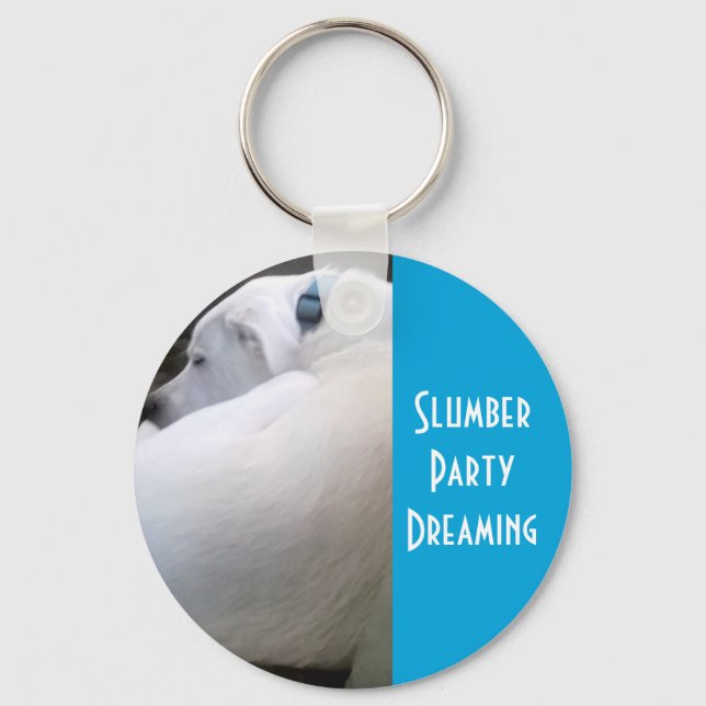 Cute Knubbig White Sleeping Puppy Hund Slumber Par Nyckelring (Framsida)