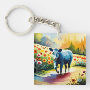 Cute ko i blommigten fält
