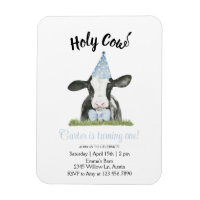 Cute ko med Blue Party hat & Bow Tie-inbjudan