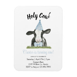 Cute ko med Blue Party hat & Bow Tie-inbjudan Magnet