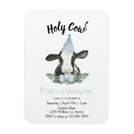 Cute ko med Blue Party hat & Bow Tie-inbjudan Magnet