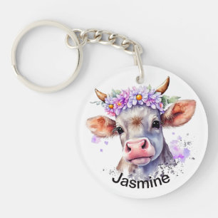 Cute ko med ditt namn blommigt vattenfärgsfarm nyc