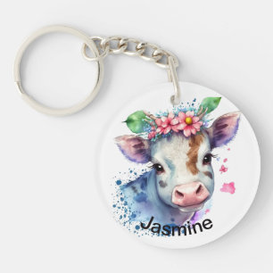 Cute ko med ditt namn blommigt vattenfärgsfarm nyc