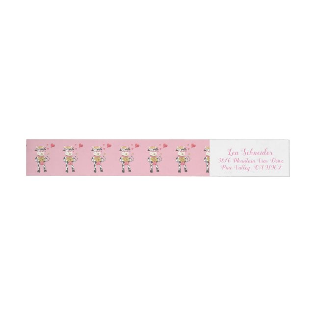 Cute ko och hjärta Rosa Valentindagen Etikettband (Individual)