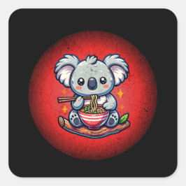 Cute Koala åt Ramen Fyrkantigt Klistermärke