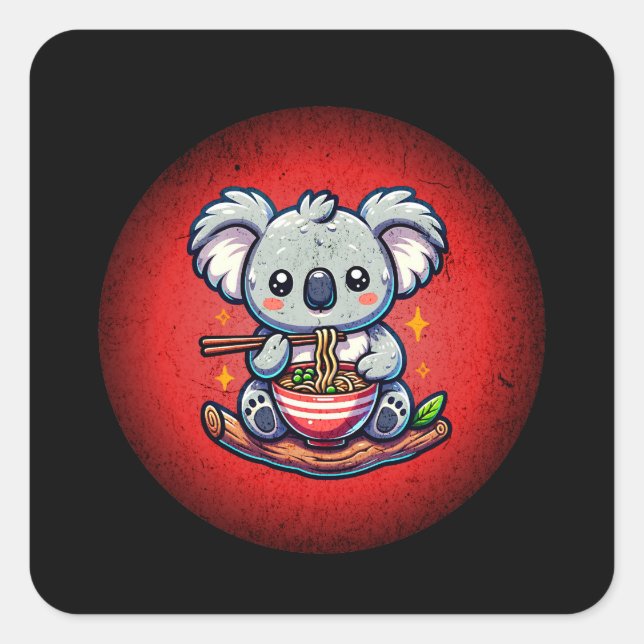 Cute Koala åt Ramen Fyrkantigt Klistermärke (Framsida)