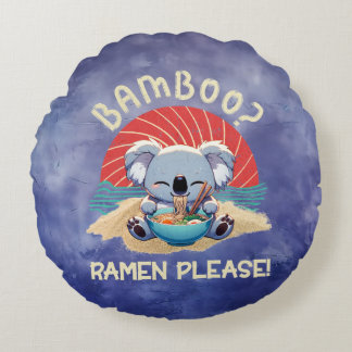 Cute Koala åt Ramen Vintage Sunshine Rund Kudde