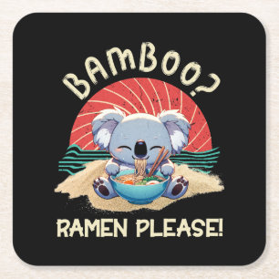 Cute Koala åt Ramen Vintage Sunshine Underlägg Papper Kvadrat