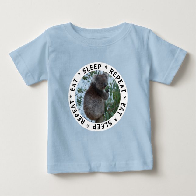 Cute Koala Australia Eat Sover Baby blue T Shirt (Framsida)