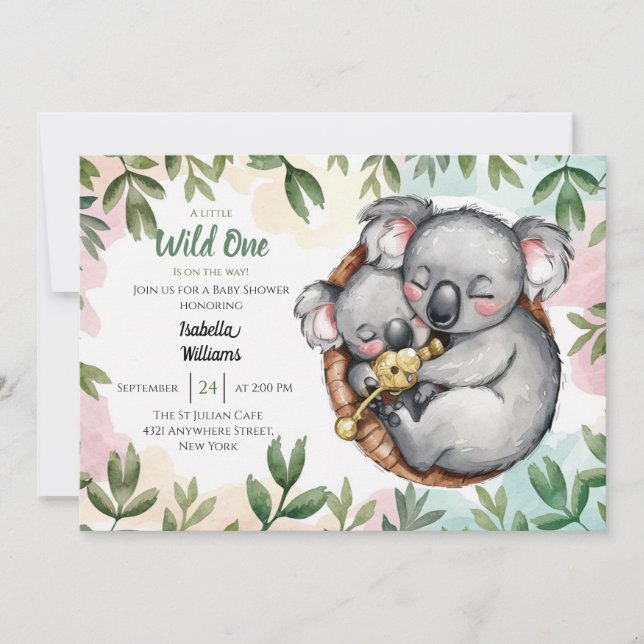 Cute Koala Baby och Koala Mamma Baby Shower Inbjudningar (Framsida)