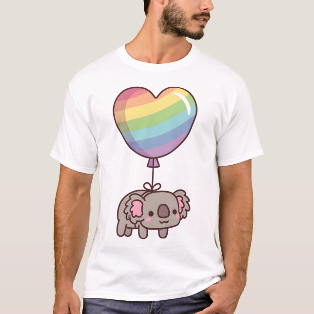 Cute Koala Bear and Rainbow Balloon T Shirt (Framsida)