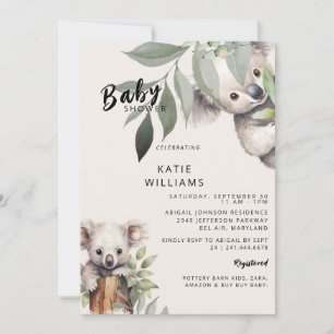 Cute Koala Bear Beige Oh Boy! Baby Shower Inbjudningar