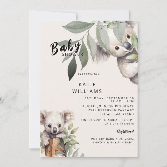 Cute Koala Bear Beige Oh Boy! Baby Shower Inbjudningar (Framsida)
