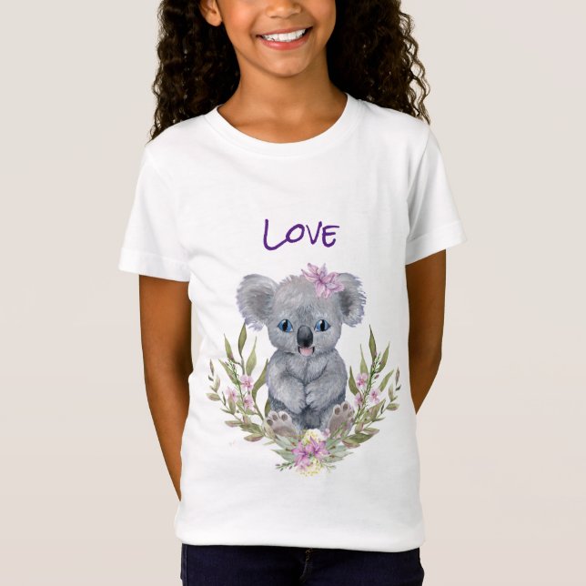 Cute Koala Bear Blommigt T Shirt (Framsida)