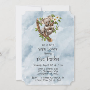 Cute Koala Bear Blue Pamen Shower Inbjudningar